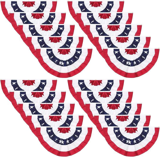 American Pleated Fan Flag, 3 x 1.5 Ft USA Patriotic Half Fan Bunting, Indoor Outdoor 4th of July Memorial Day 250th Anniversary Decorations (20 Pcs)