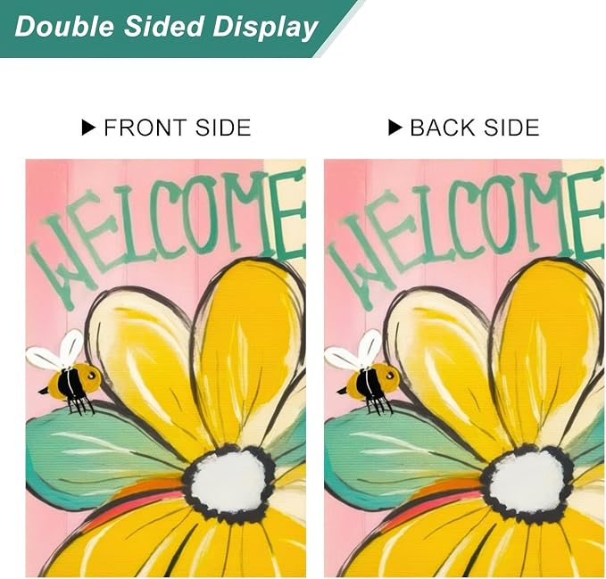 BlissYard Summer Welcome Garden Flag Double Sided 12x18 Inch Bee Flower Yard Flag for Outside Spring Summer Outdoor Decor Porch Patio Lawn Garden Decorations
