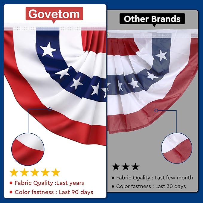 4 Pack 250th Anniversary USA Pleated Half Fan Bunting Flags, 1.5 x 3 Feet Bunting Flags Outdoor Memorial Day Fourth of July Independence Day 4th of July Decorations