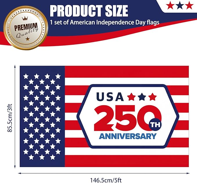 250th Anniversary USA Flag 3x5 Ft, Heavy Duty Double Sided 3-Ply, Patriotic American Flags for July 4th Independence Day Outdoor Home Porch Decor