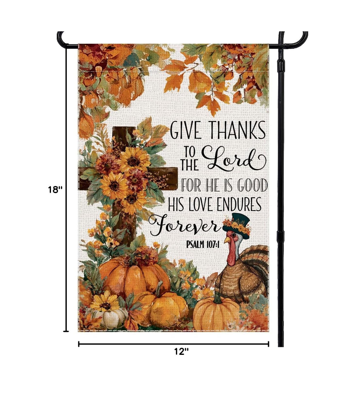 Give Thanks Thanksgiving Turkey Fall Garden Flag 12x18 Inch