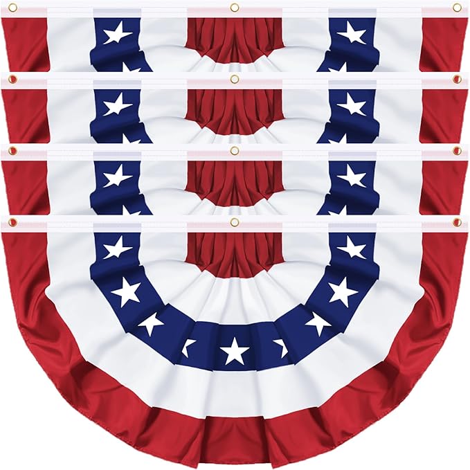 4 Pack Large Size 3 X 6 FT American Bunting Flag, 4th of July Decorations USA Pleated Fan Flag Patriotic Half Fan Banner Flags 100% polyester Fourth of July Independence Day Memorial Day Outdoor Decor