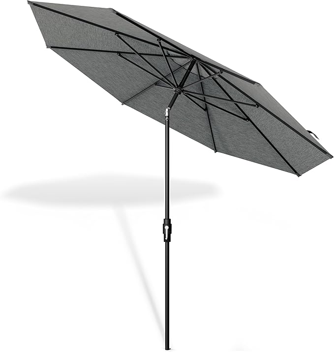 Midtown Umbrellas – The Swilt 8 Ft Patio Umbrellas with 360° Swivel & Tilt Mechanism, 8 Fiberglass Ribs & Terylast Polyester Fabric for Backyard, Deck, Pool & Cafes - Greige Canopy, Black Pole