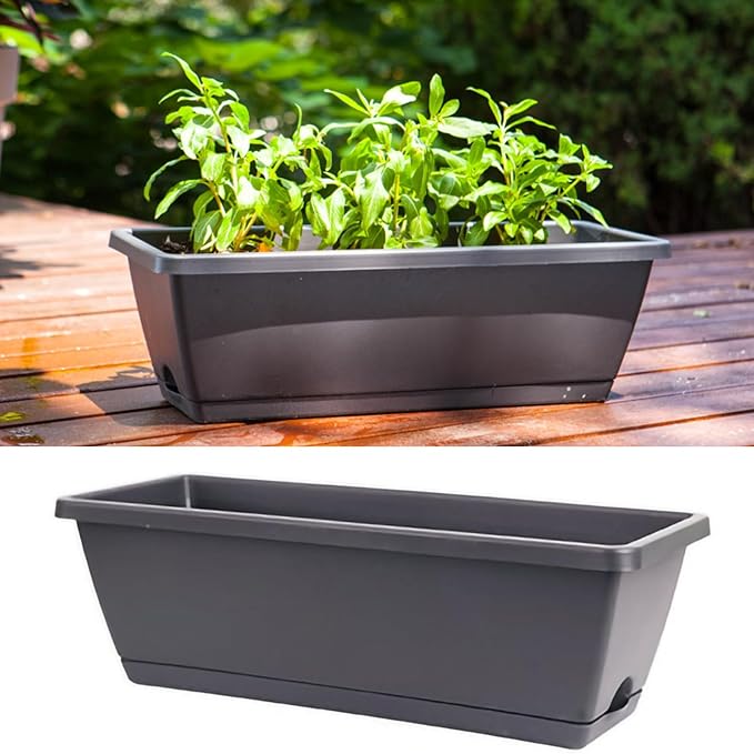 Raised Garden Bed, Rectangular Plastic Planter Raised Beds Large Flower Vegetable Planters Boxes Thicken Planting Pots Plant Containers for Balcony Home Outdoor Window (14 L)