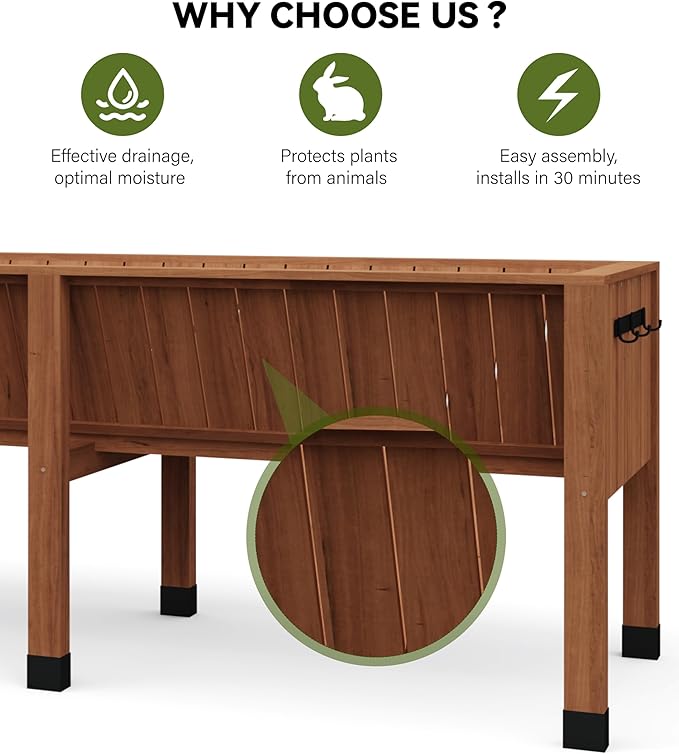 GarveeLife 72x26x30in Raised Garden Bed With Legs, Wooden Elevated Raised Garden Beds Outdoor for Growing Vegetables and Herbs, Big Sturdy Standing Garden Bed Planter Box - Enhanced Depth, Acorn Brown
