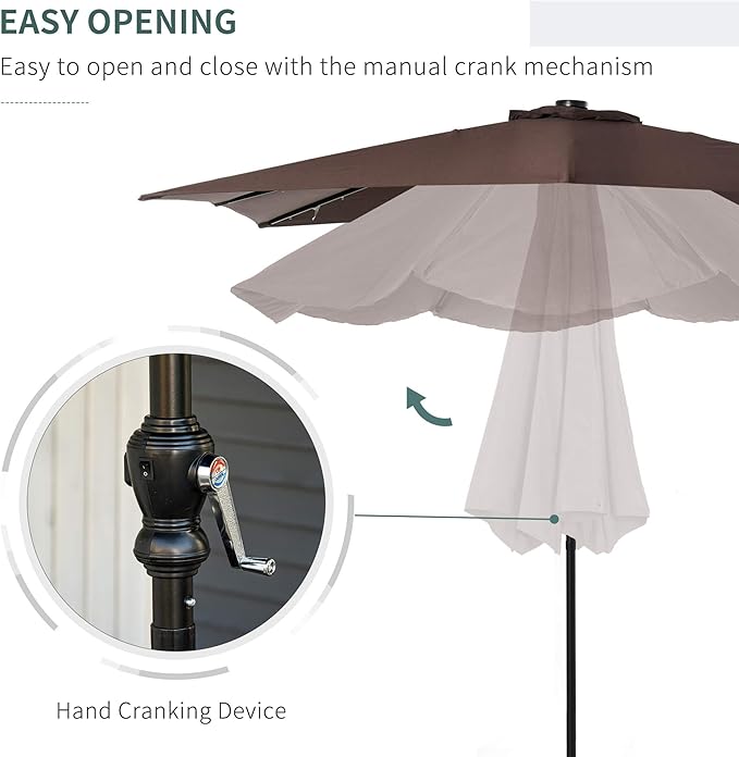 Outsunny 9' x 7' Solar Umbrella, LED Lighted Patio Umbrella for Table or Base with Tilt & Crank, Outdoor Umbrella for Garden, Deck, Backyard, Pool, Beach