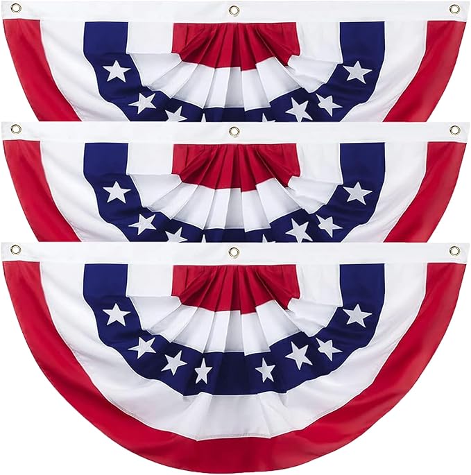 3 Pack 3x6 Ft Bunting Flags Outdoor - Memorial Day Decorations American Flag Bunting for Outside 4th of July Patriotic Decor