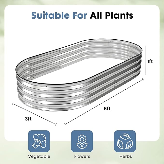 DUMOS 6x3x1ft Galvanized Raised Garden Bed, Outdoor Planter Box with Open Bottom Design, Metal Large Garden Bed for Vegetables, Herbs & Flowers, Rustproof for Backyard & Patio, Silver