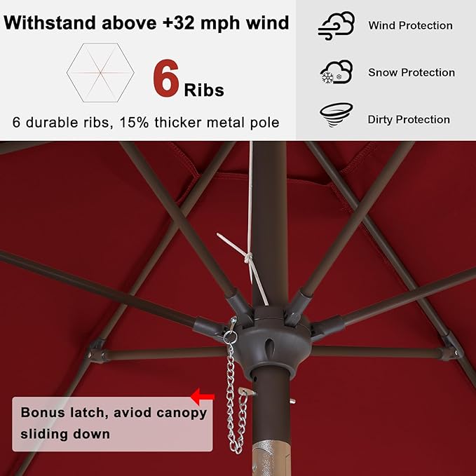 ABCCANOPY 7.5ft Scalloped Patio Umbrella, Outdoor Table Umbrella with Tilt and Crank, Fiberglass Ribs Deck Umbrella for Patio, Pool, Garden, Picnic (Burgundy)