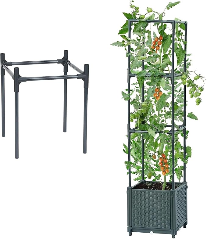 LINEX Raised Garden Bed Planter Box with Extra 1-Layer Trellis, 41.3” Tomato Planters for Climbing Plants Vegetable Vine Flowers Outdoor