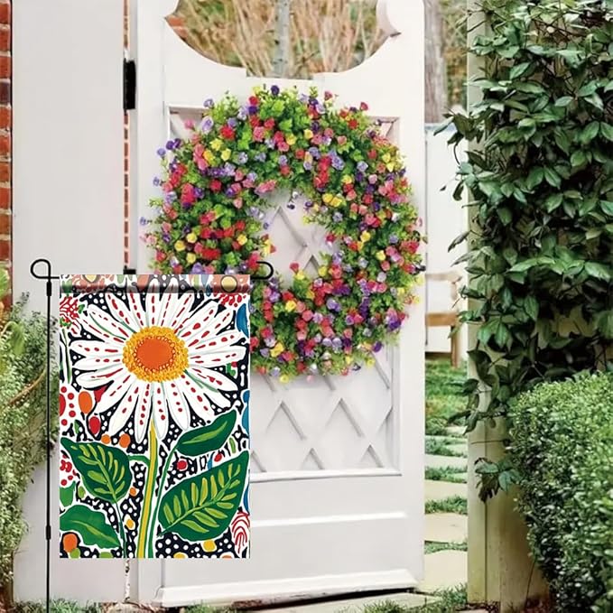 Daisy Garden Flag 12x18 Inch Double Sided Outdoor Yard Banner Bright White Flower with Colorful Leaves Spring Summer Floral Decoration for Porch Patio Lawn Garden Decor