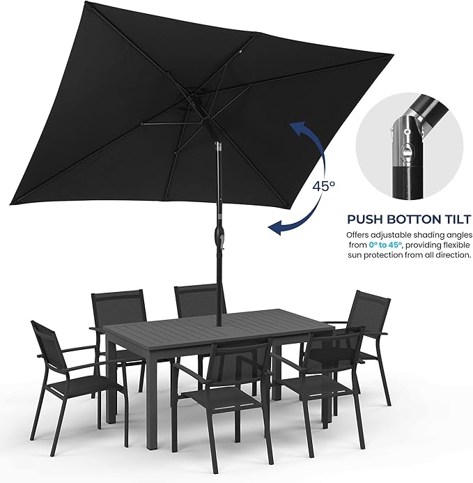 Patio Umbrella Striped Outdoor Table Market Umbrella with Push Button Tilt and Crank Sturdy Aluminum Ribs for Deck, Lawn, Pool& Backyard
