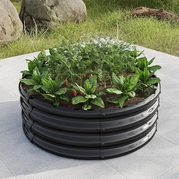 Round Galvanized Raised Garden Bed kit, Steel Fire Pit Ring Flower Planter Metal Above Ground Boxes Kit Patio Ground Planter for Planting Vegetables and Herb,Black,32.1"×11.4"