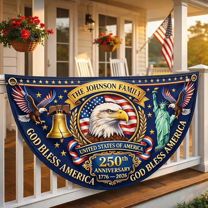 Personalized 250th Semiquincentennial Bunting Flag, Custom Family Name USA 250th Anniversary Flag, America 1776 2026 Banner, USA 250 Years Outdoor Decor, Patriotic Gift for Family