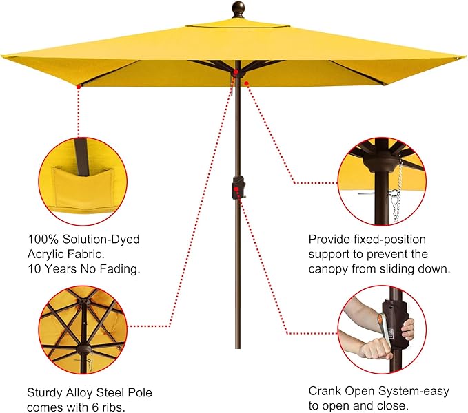 EliteShade USA 10-Year-Non-Fading 6.5x10Ft Rectangular Market Umbrella Patio Umbrella Outdoor Table Umbrella with Ventilation(Sunflower Yellow)