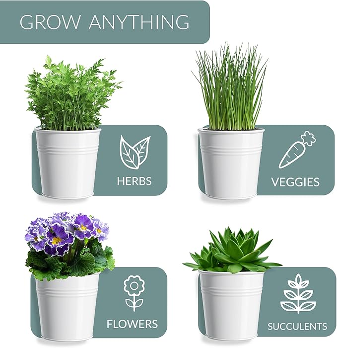 Barnyard Designs Indoor Herb Garden Planter Set with Tray, Metal Windowsill Plant Pots with Drainage for Outdoor or Indoor Plants, Set/3 (White)