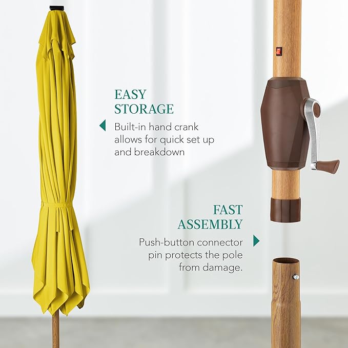Best Choice Products 9ft Deep Square Solar Powered LED Lighted Patio Umbrella w/Woodgrain Pattern, UV-Resistant Fabric, Hand Crank - Yellow