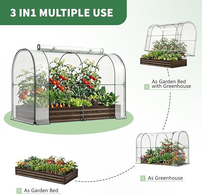Galvanized Raised Garden Bed for Gardening Vegetables with Cover, 82.7"x43.3"x47.2" Outdoor Metal Planter Box Kit with Roll-Up Large Screen Windows Mini Greenhouse for Growing Vegetables Flower