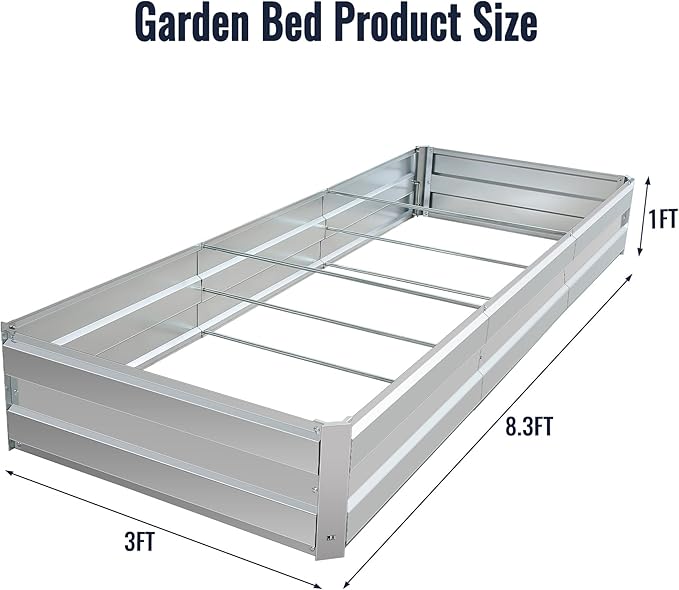 Galvanized Raised Garden Bed Outdoor for Flowers Vegetables Herb, 8.3x3x1FT Large Heavy Metal Planter Box Designed Kit, Easy DIY and Cleaning