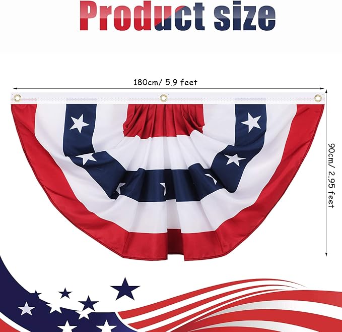 Tatuo 3 Pack 3 x 6 Ft American Pleated Fan Flags 4th of July Patriotic Decorations American USA Bunting Flag Stars and Stripes Banner for 250th Anniversary Independence Day Memorial Day