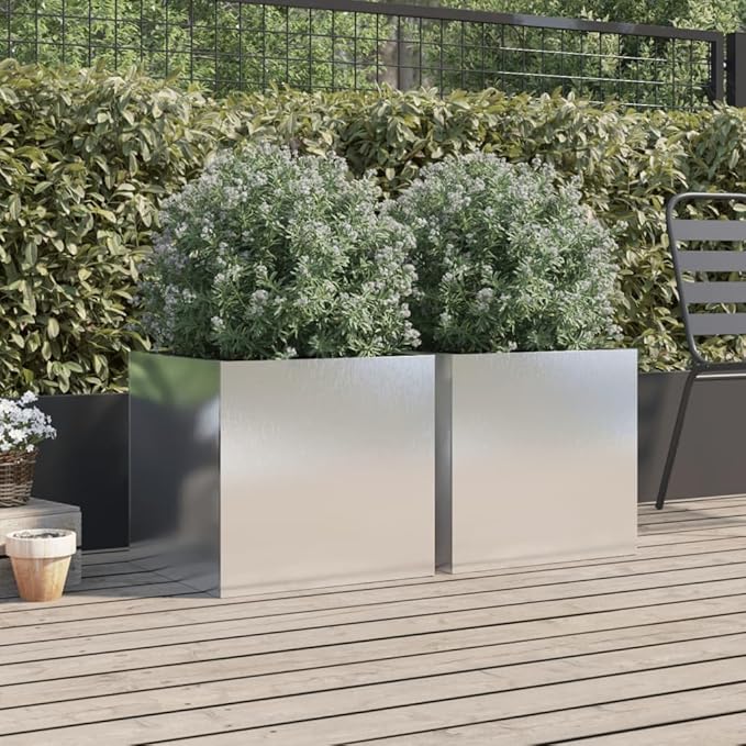 Planters,Multifunctional Raised Bed,Plant Privacy Fence,Balcony Planter Beds,Herb Planters,Greenhouse Planter,for Herbs,Flowers,Outdoor,Vegetables,2 pcs Silver 19.3"x18.5"x18.1" Stainless Steel