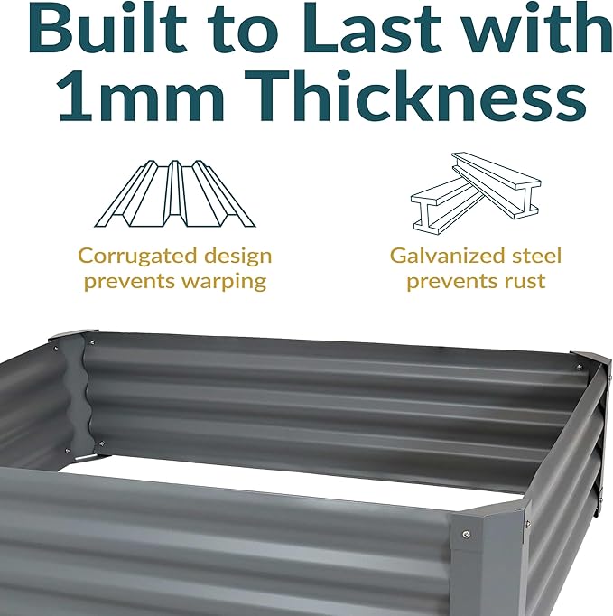 Sunnydaze Galvanized Raised Garden Bed Outdoor - Metal Planter Box for Gardening Vegetables and Plants - 11.75" H Rectangle - Gray