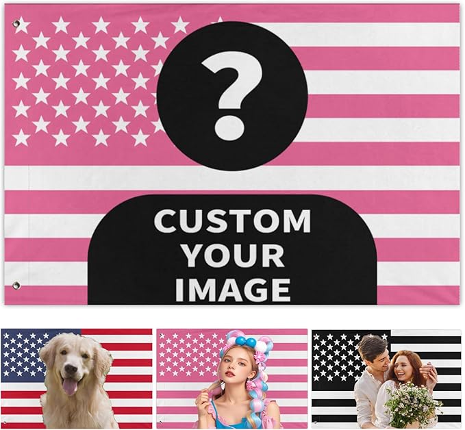 Custom Flag 3x5 Ft - Custom Pink American Flag Add Your Text/Logo/Photo, Funny Tapestry Poster for Clubs Concerts Bars University Dormitories Living Rooms Bedrooms