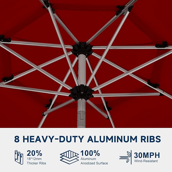 9FT 3-Tier Aluminum Outdoor Patio Umbrella, Fade-Resistant Market Umbrella with Push Button Tilt Function, 8 Sturdy All-Aluminum Ribs for Gardens, Patios, Backyards & Pools