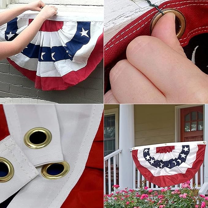 2x4FT Pleated Fan Flag 2 Pack Patriotic American Bunting Flags for 4th of July/President's Day/Veterans Day/Memorial Day Decoration, 2x4 Feet with Brass Grommets (Blue Red 2PCS)
