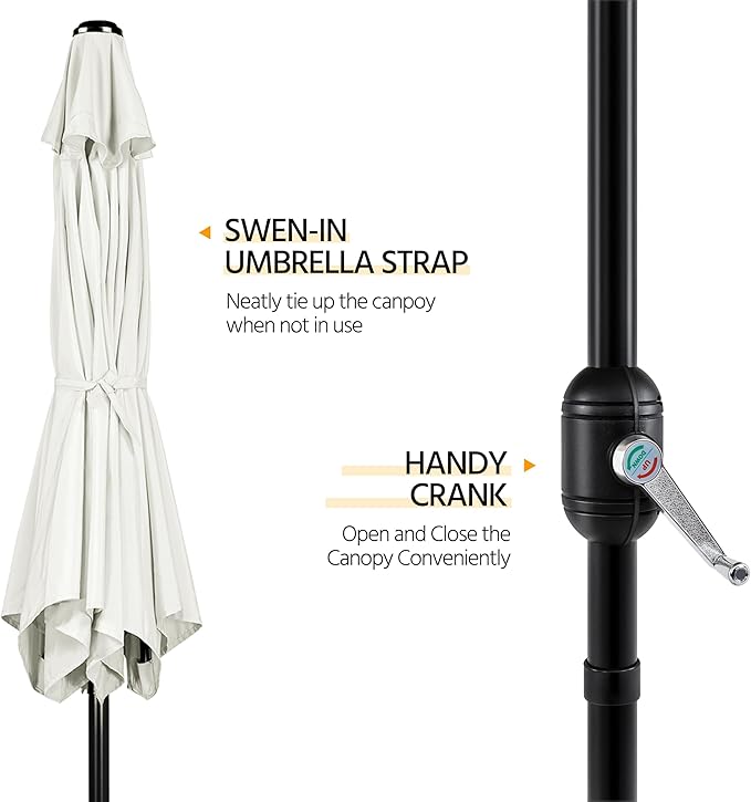 Yaheetech 9FT Patio Umbrella Outdoor with Heavy Duty Base Included,Table Umbrella with Push Button Tilt and Crank, UV Protection Waterproof for Yard/Outdoor/Wedding Parties and Events - White
