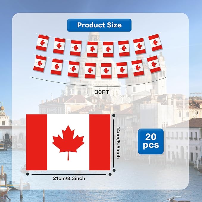 Canada Flags Canadian Small String Flag Banner Mini Hanging Flags Pennant Decorations For Schools,National Sports Events, Grand Opening,Patriotic Festival, Party, 20Ft 20 PCS