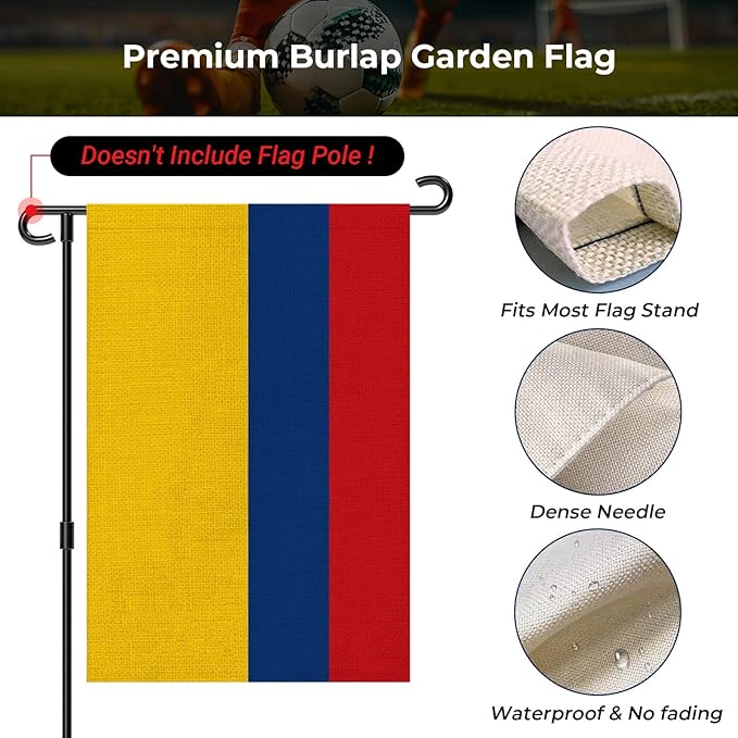 Colombia Garden Flag 12 x 18 Inch, Colombian Yard Flag Double Sided Burlap Outdoor Decor for Porch, Lawn, Mailbox, National Celebrations