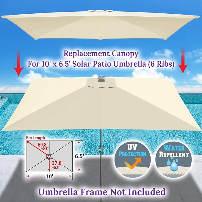 BenefitUSA Top Cover Replacement Umbrella Canopy for 10ft x 6.5 ft 6 ribs Patio Umbrella Outdoor Market (Canopy Only)