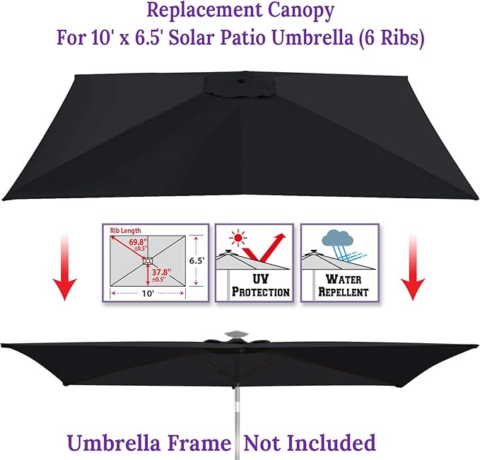 BenefitUSA Top Cover Replacement Umbrella Canopy for 10ft x 6.5 ft 6 ribs Patio Umbrella Outdoor Market (Canopy Only)