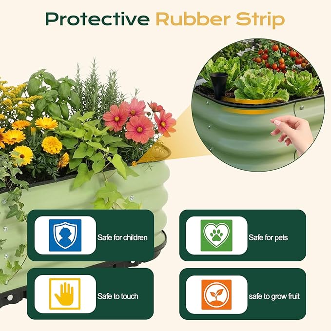 Aoodor Galvanized Raised Garden Bed 47.2'' Self-Watering Planter Box with Drainage Plug and Water Reservoir for Indoor & Outdoor Gardening, Self-Watering Pot for Balcony, Patio, Backyard, Green