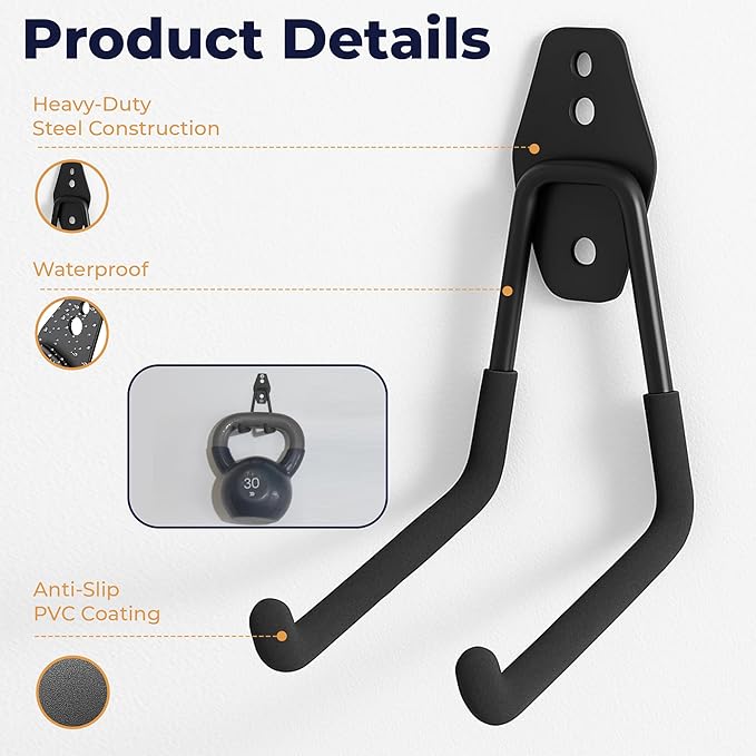 16 Pack Steel Heavy Duty Garage Hooks Storage Hooks with Anti-Slip Coating, Utility Garage Wall Mount Hanger and Organizer for Sheds, Bikes, Ladder, Rope, Broom, Shovel, Garden Power Tools, and Cords