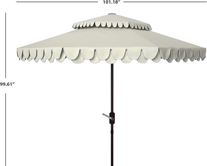 SAFAVIEH 9ft Outdoor Patio Umbrella, Double Top, Valance, Beige & White Trim, Double Top, Auto Crank Tilt, UV Resistant for Deck, Backyard, Poolside (PAT8206C)