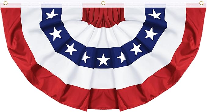 1 Pack 3x6 FT USA Pleated Fan Flag, American Bunting Flag Patriotic Half Fan Banner 4th of July Decorations Outdoor Memorial Day Decor Fourth July Independence Day Outside Red White and Blue Decor