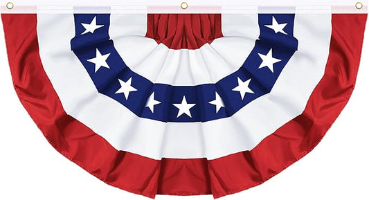 1 Pack 3x6 FT USA Pleated Fan Flag, American Bunting Flag Patriotic Half Fan Banner 4th of July Decorations Outdoor Memorial Day Decor Fourth July Independence Day Outside Red White and Blue Decor