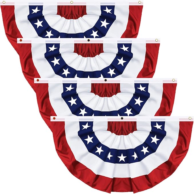 4 Pack 1.5x3 FT USA Pleated Fan Flag, American Bunting Flag Patriotic Half Fan Banner 4th of July Decorations Outdoor Memorial Day Decor Fourth July Independence Day Outside Red White and Blue Decor