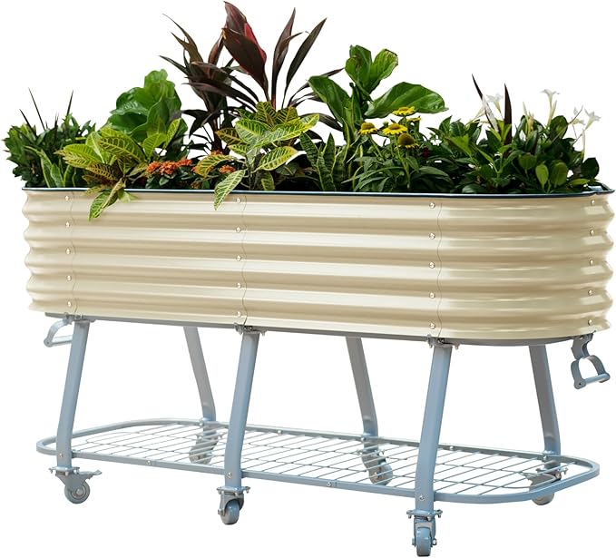 Vego garden 2 x 6 ft Raised Garden Bed with Legs and Wicking Cell System - Perfect for Gardening Vegetables, Herbs, and Flowers on The Patio - Outdoor & Indoor Elevated Planter Box-Pearl White