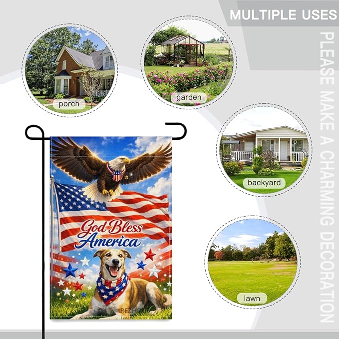 Patriotic Greyhound Garden Flag 12x18 Inch,American Independence Day Outdoor Yard USA Flag Funny Animal,Red White Blue 4th of July Lawn Porch Double Sided Outside Decor