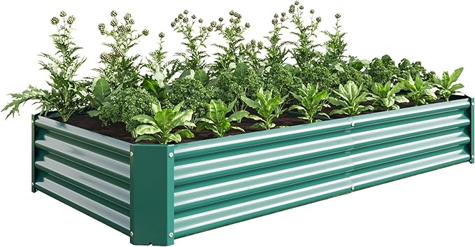8x4x1FT Raised Garden Bed Kit, Large Metal Planter Raised Garden Boxes Outdoor, Vegetable Boxes-Rectangle Metal Flower Box for Planting,Fruit,Herb (Green, 6x3x1ft)