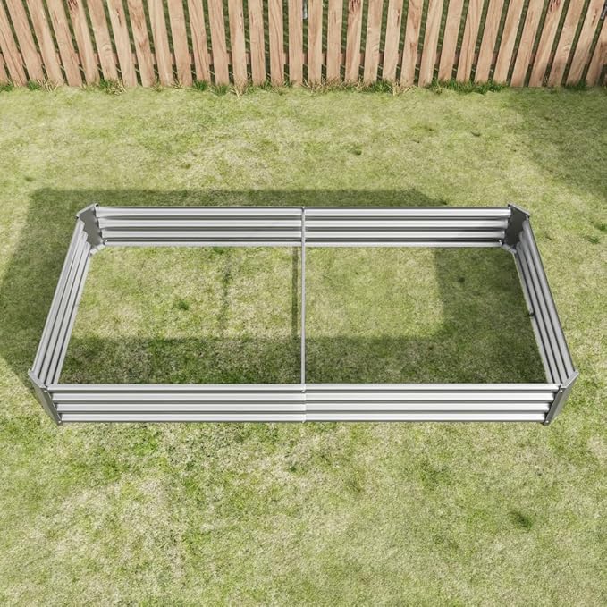Metal Raised Garden Bed for Outdoor Use, 6 ft x 3 ft x 1 ft Rectangle Planter Box for Vegetables, Flowers, and Herbs - Silver (Silver with 8x4x1ft)