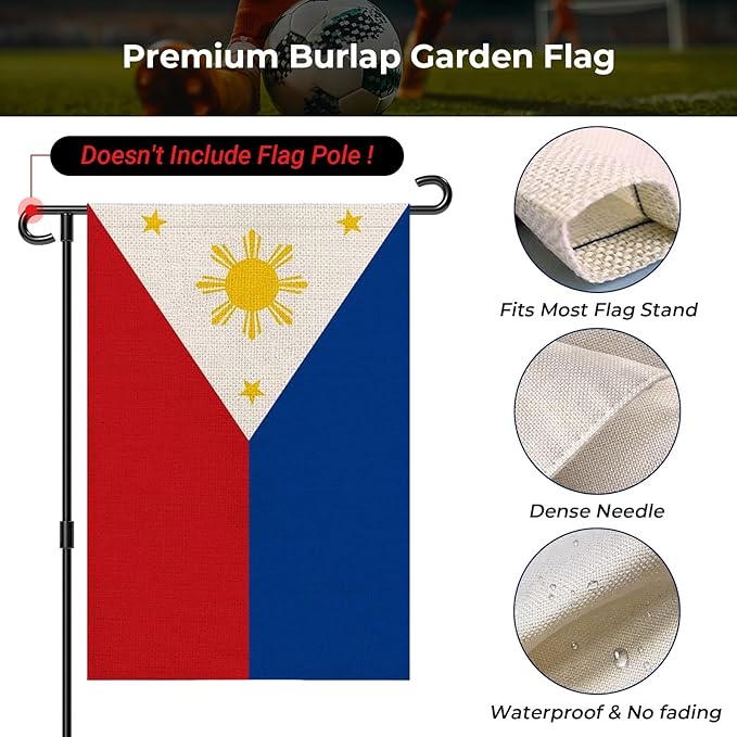 The Philippines Garden Flag 12 x 18 Inch, Filipino Yard Flag Double Sided Burlap Outdoor Decor for Porch, Lawn, Mailbox, National Celebrations