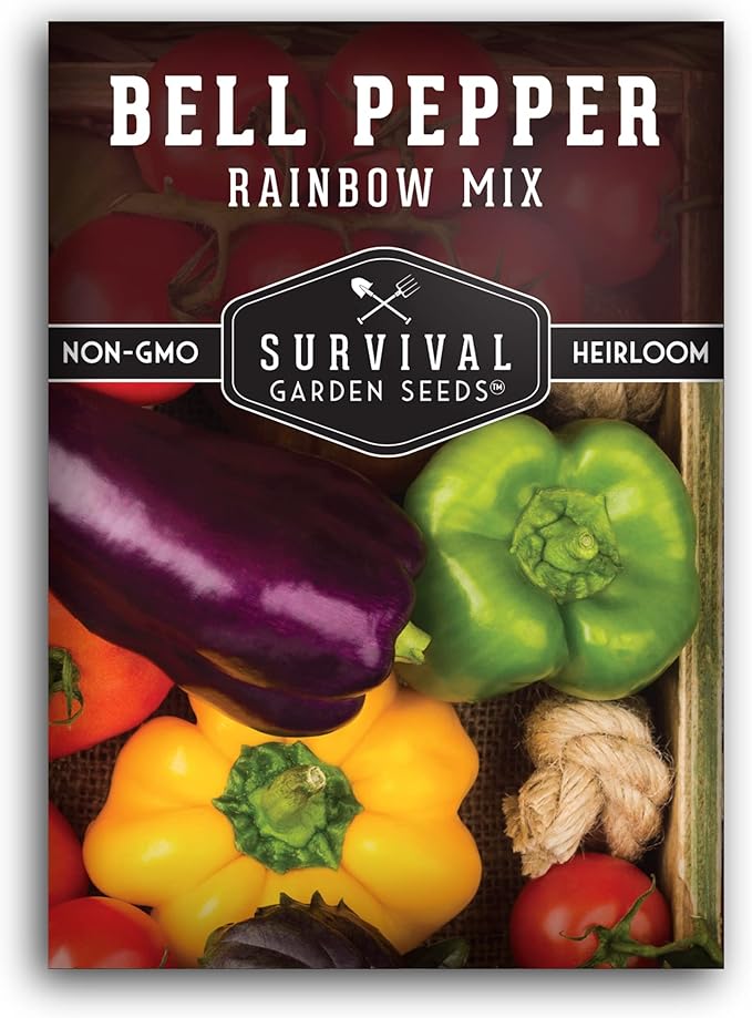 Bell Pepper Seeds for Planting - Rainbow Mix Sweet Peppers, Multi Color Variety for Home Garden, High Yield Heirloom Non-GMO Open Pollinated - Survival Garden Seeds (1 Pack)