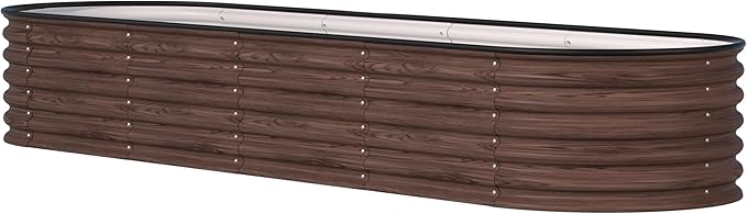 BlueWish 8x2x1.4FT Metal Galvanized Raised Garden Bed, 17’’H Wood Grain Raised Garden Bed, 9 in 1 Modular Planter Box Raised Bed for Gardening Plants Flowers, Rustic