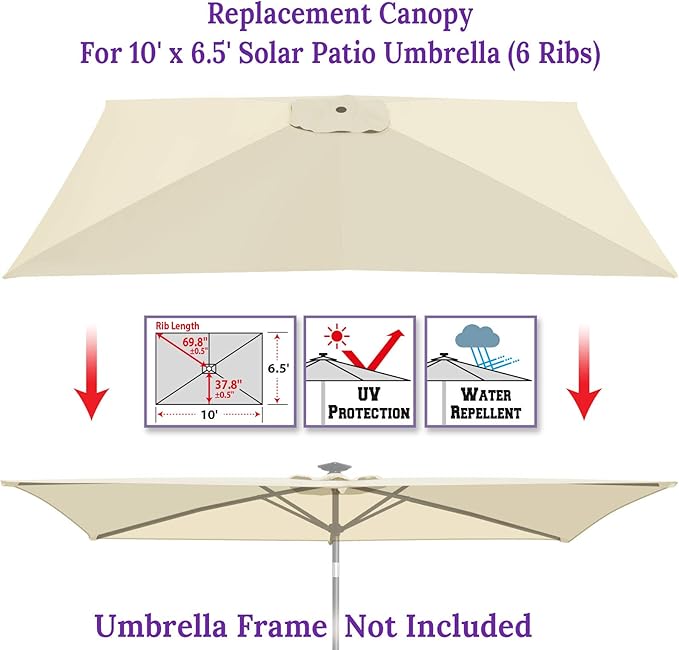 BenefitUSA Top Cover Replacement Umbrella Canopy for 10ft x 6.5 ft 6 ribs Patio Umbrella Outdoor Market (Canopy Only)