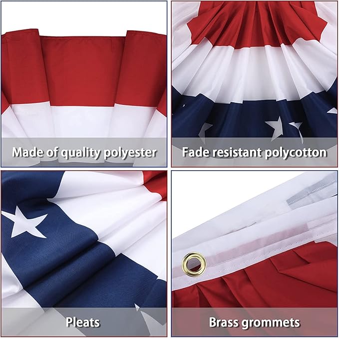 Pleated Fan Flag 2 Pack Patriotic American Bunting Flags for 4th of July/President's Day/Veterans Day/Memorial Day Decoration, 1.5x3 Feet with Brass Grommets
