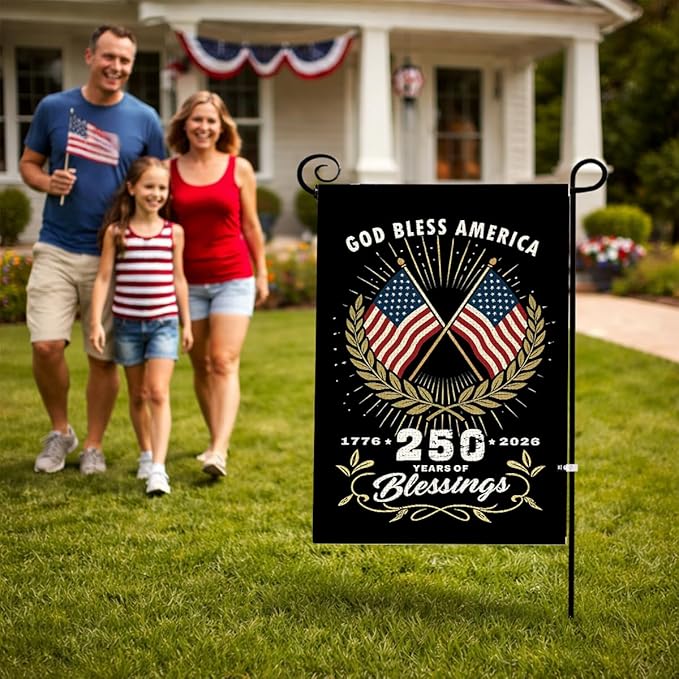 250th Anniversary USA Garden Flag for Outside 1776-2026 Patriotic American Flag Double-Sided Waterproof Yard Flag 12x18 Inch 4th of July Decorations USA 250th Merchandise God Bless America 3